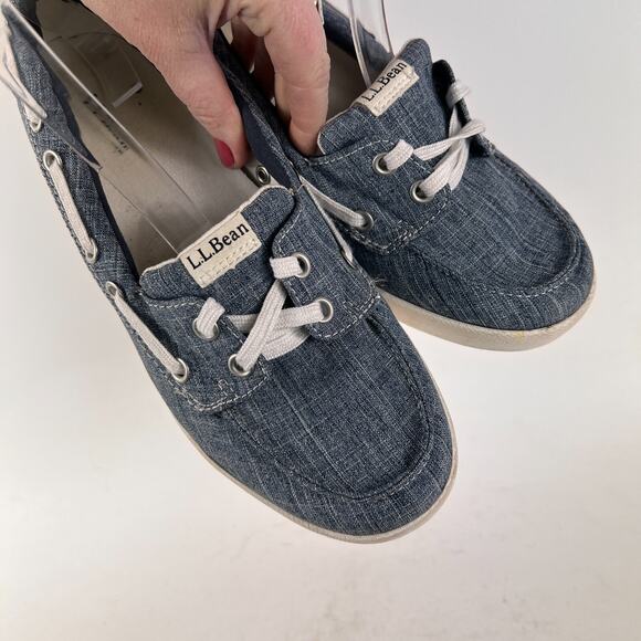 Llbean boat shoes women’s size 8.5 W grey blue heather canvas white sole slip on - Picture 9 of 11